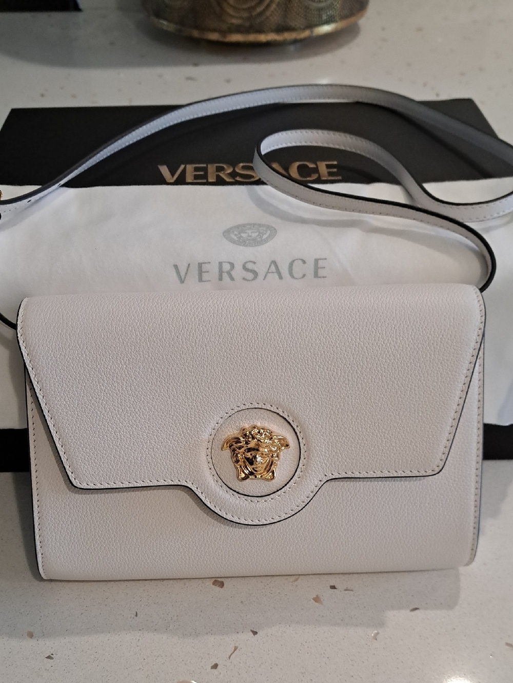 Versace White Leather Medusa Flap Crossbody Bag